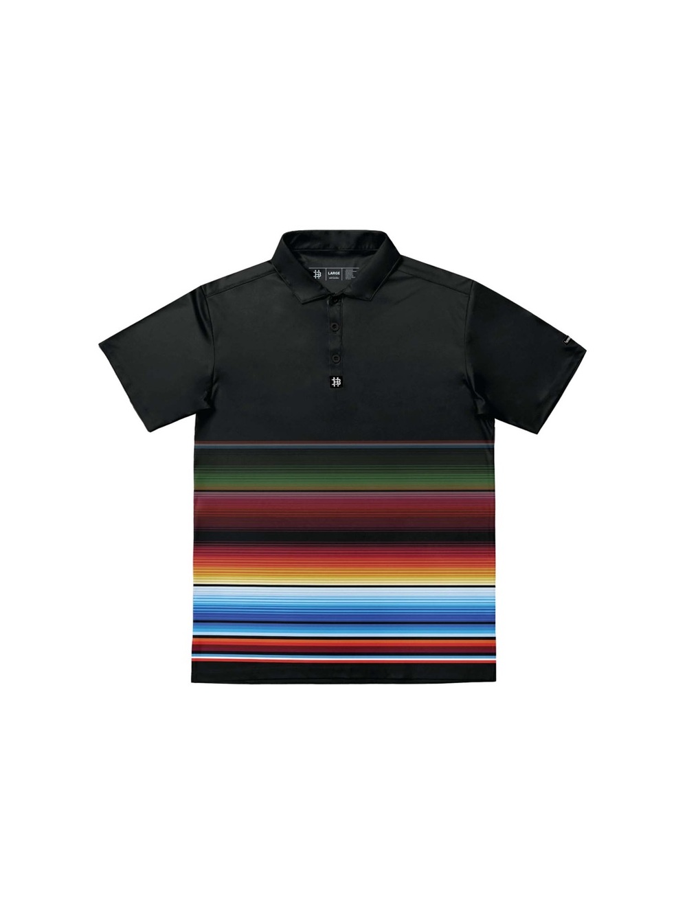 Men's Black Polo with Multicolor Stripe Panel